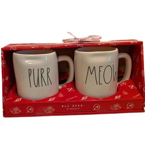 Rae Dunn Purr Meow White & Black Mug Set New In Box NWT